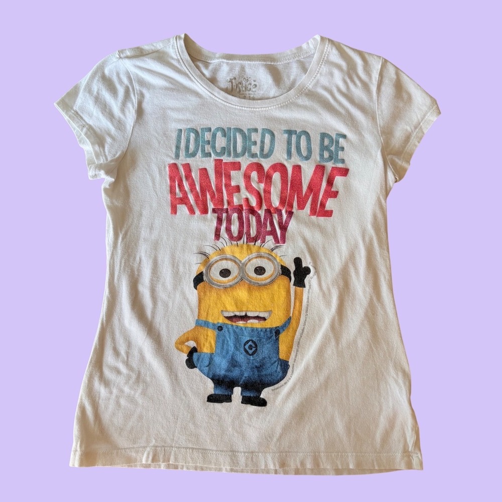 Y2K Justice Minions "I Decided To Be Awesome Today" Glitter Baby Tee Scene #16